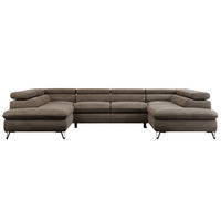 WOHNLANDSCHAFT PEDRO U Velvet Braun - Schwarz/Braun, Textil/Metall (346/76/208cm) - MKS