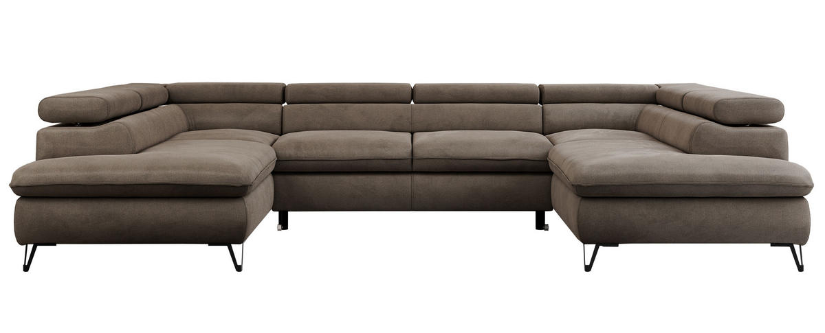 WOHNLANDSCHAFT PETER U Velvet Braun - Schwarz/Braun, Textil/Metall (346/76/208cm) - MKS