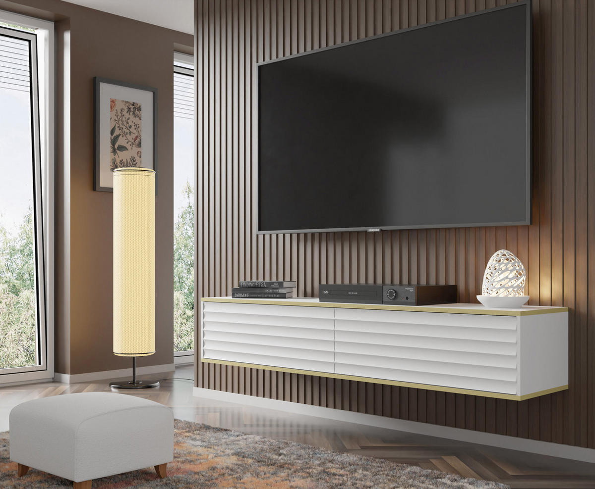 TV LOWBOARD Weiß, Gold 180/33/40 - Weiß, Holzwerkstoff (180/33/40cm) - RAUMHIRSCH FURNITURE