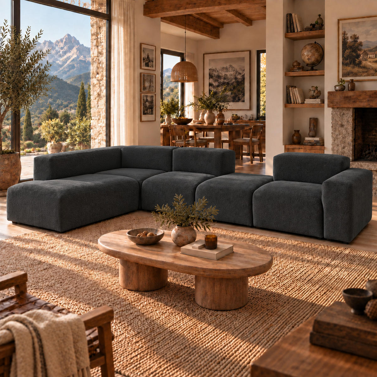 5-SITZER modulares Ecksofa HEAVEN SET 5 Links, Breite 380 cm Webstoff Schwarz - Schwarz, Holz/Kunststoff (380/245cm) - Muffo