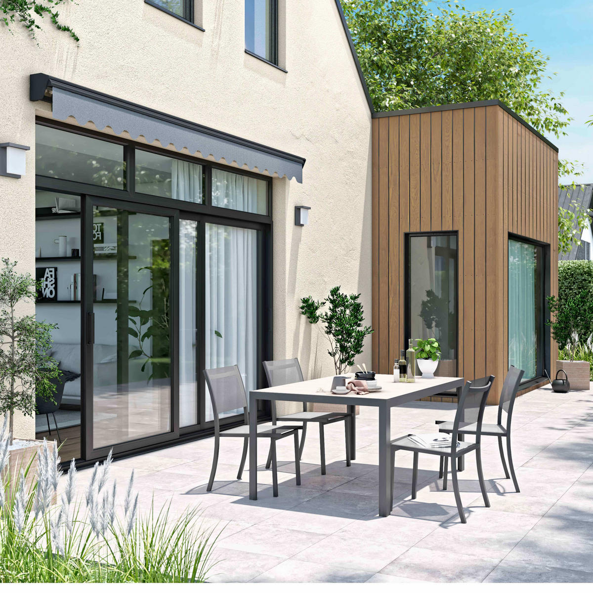 MARKISE elektrisch, Grau - Grau, Metall (300/1/400cm) - Oviala