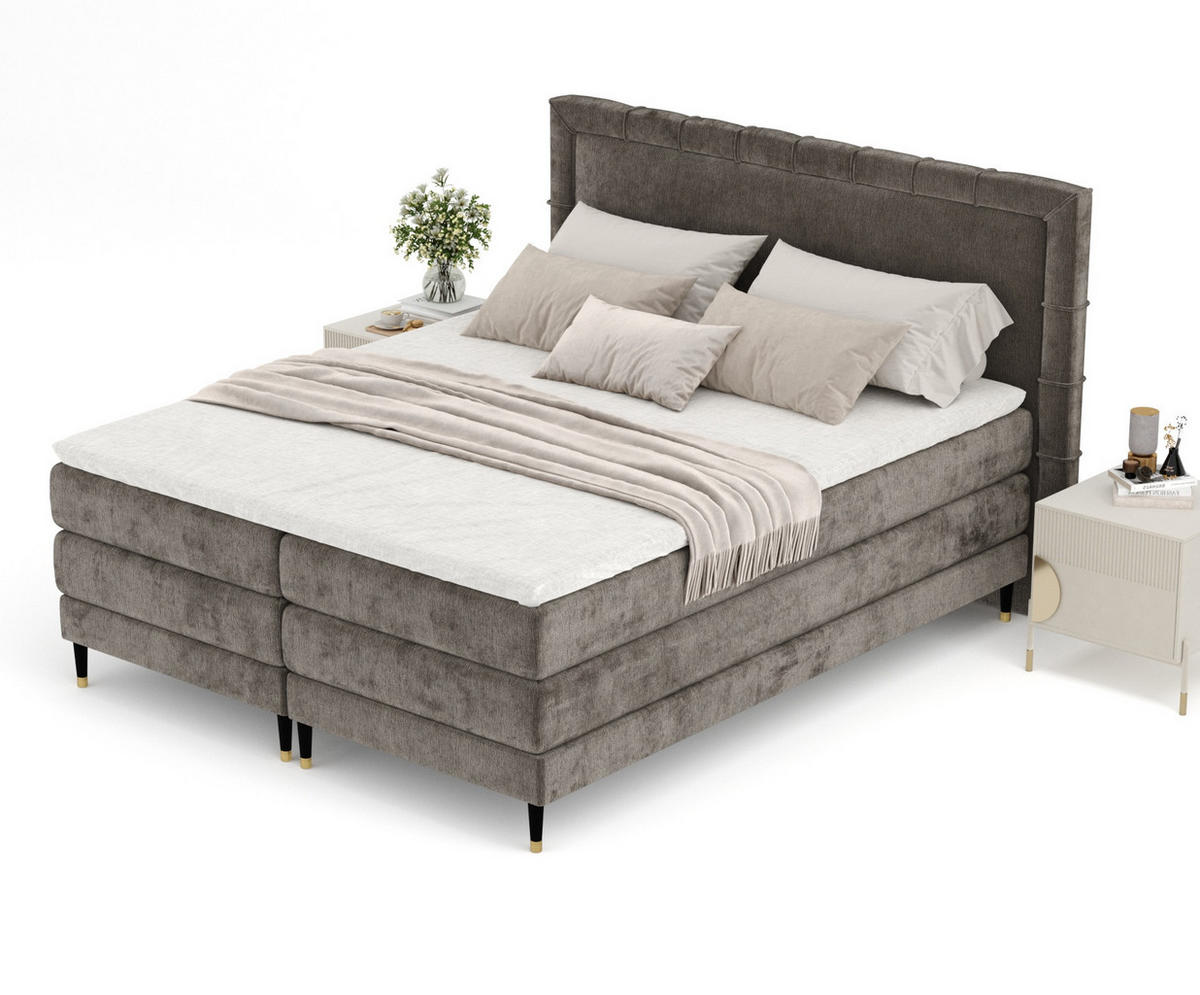 BOXSPRINGBETT Rimini Dunkeblraun 160/200 cm mit Matratze und Topper - Dunkelbraun/Schwarz, Holz/Holzwerkstoff (160/200cm) - Maison de Reve
