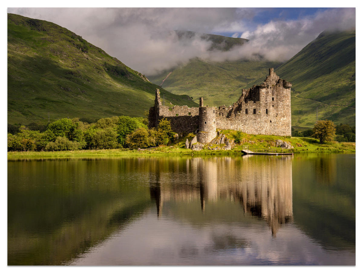 FOTOTAPETE Burgruine Kilchurn See Landschaft 3D 150x105 - Gelb/Beige, Papier (150/105cm) - Muralo
