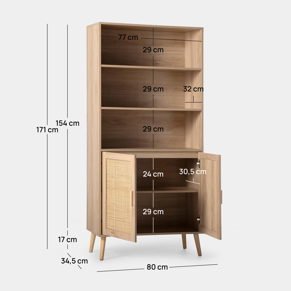 BÜCHERREGAL Tahiti Natürlich 80 cm x 171 cm - Naturfarben, Holzwerkstoff (80/171/34cm) - Klast Home