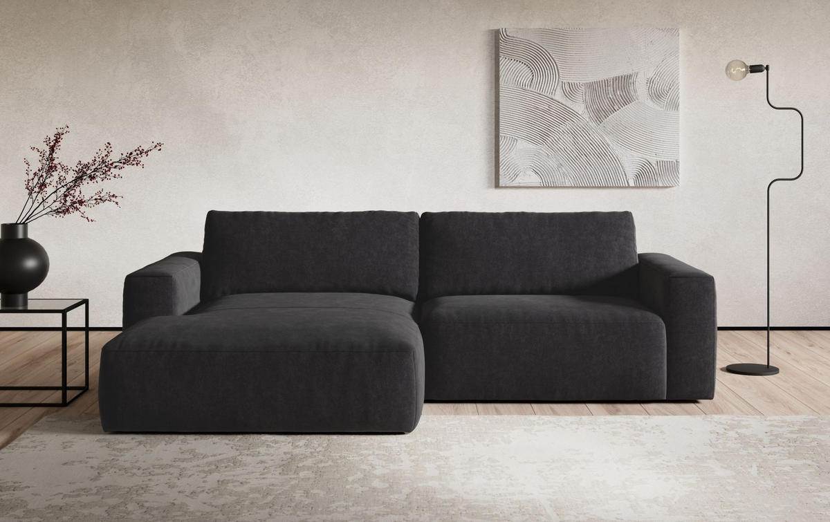 ECKSOFA mit losen Rückenkissen, wasserabweisender All Senses Stoff - Schwarz, Holz/Kunststoff (288/175cm) - Cotta