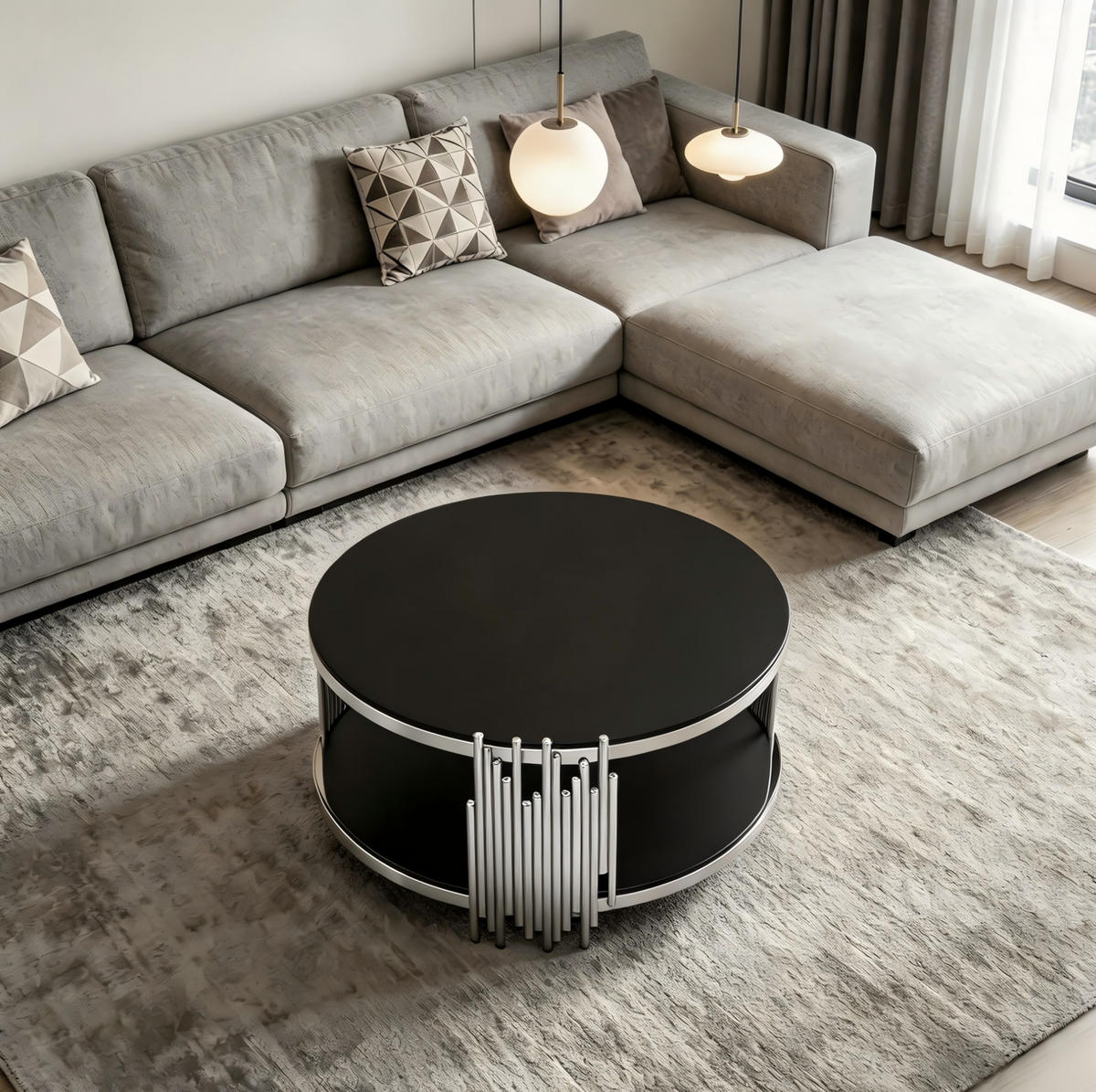 COUCHTISCH rund 2-stufig Schwarz Glas Silber - Schwarz, Glas (80/80/45cm) - Meubliv