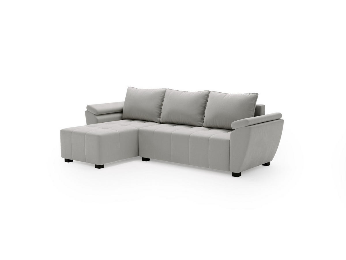 ECKSOFA ZEUS L Monolith 84 Links mit Schlaffunktion - Grau, Textil (251/140cm) - Bedante