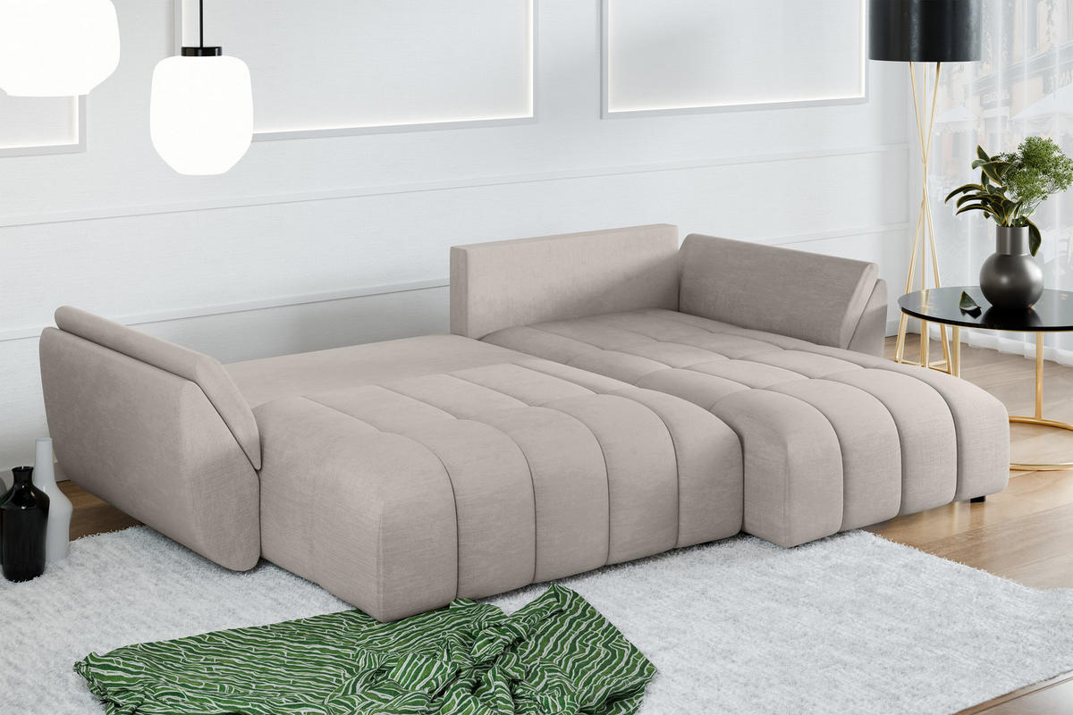 ECKSOFA L Form Antalya Beige 280/190/91 cm – mit Bettkasten - Beige/Schwarz, Kunststoff/Textil (280/190cm) - AX Living