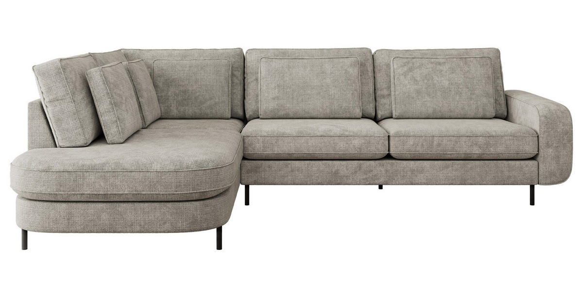 ROHOVÁ SEDAČKA CALENO L - Světle šedá hladký senil - Pravá Strana - černá/světle šedá, kov/textil (317/225cm) - MKS