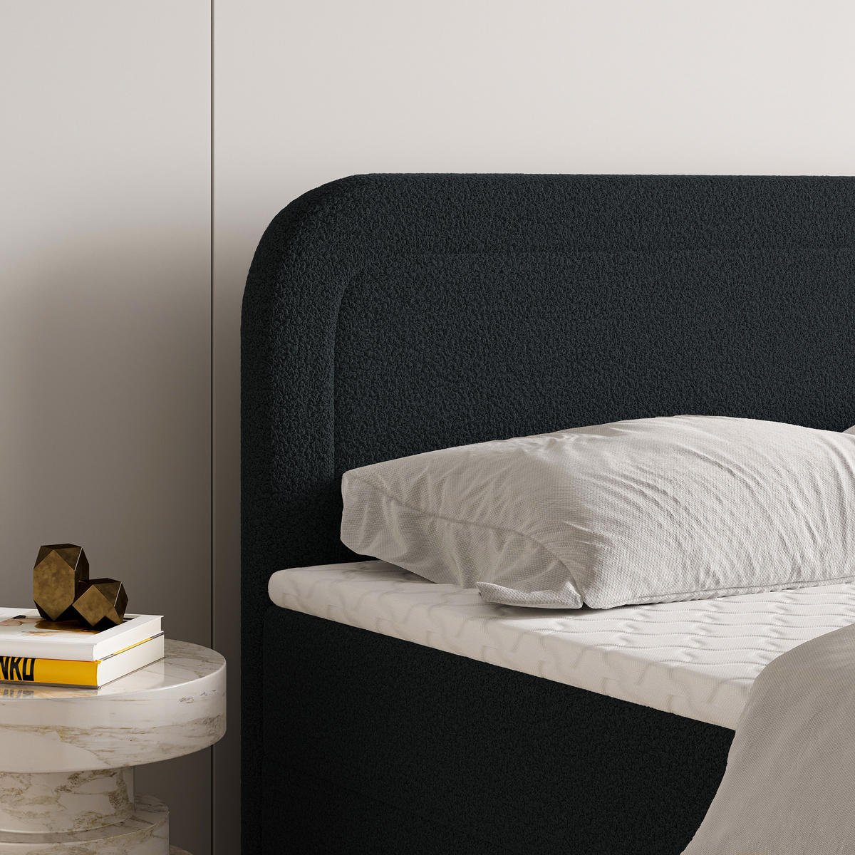 BOXBETT ARMEL 180x200 cm mit Matratze und Topper - Schwarz - Schwarz, Holz (180/200cm) - MASSENO