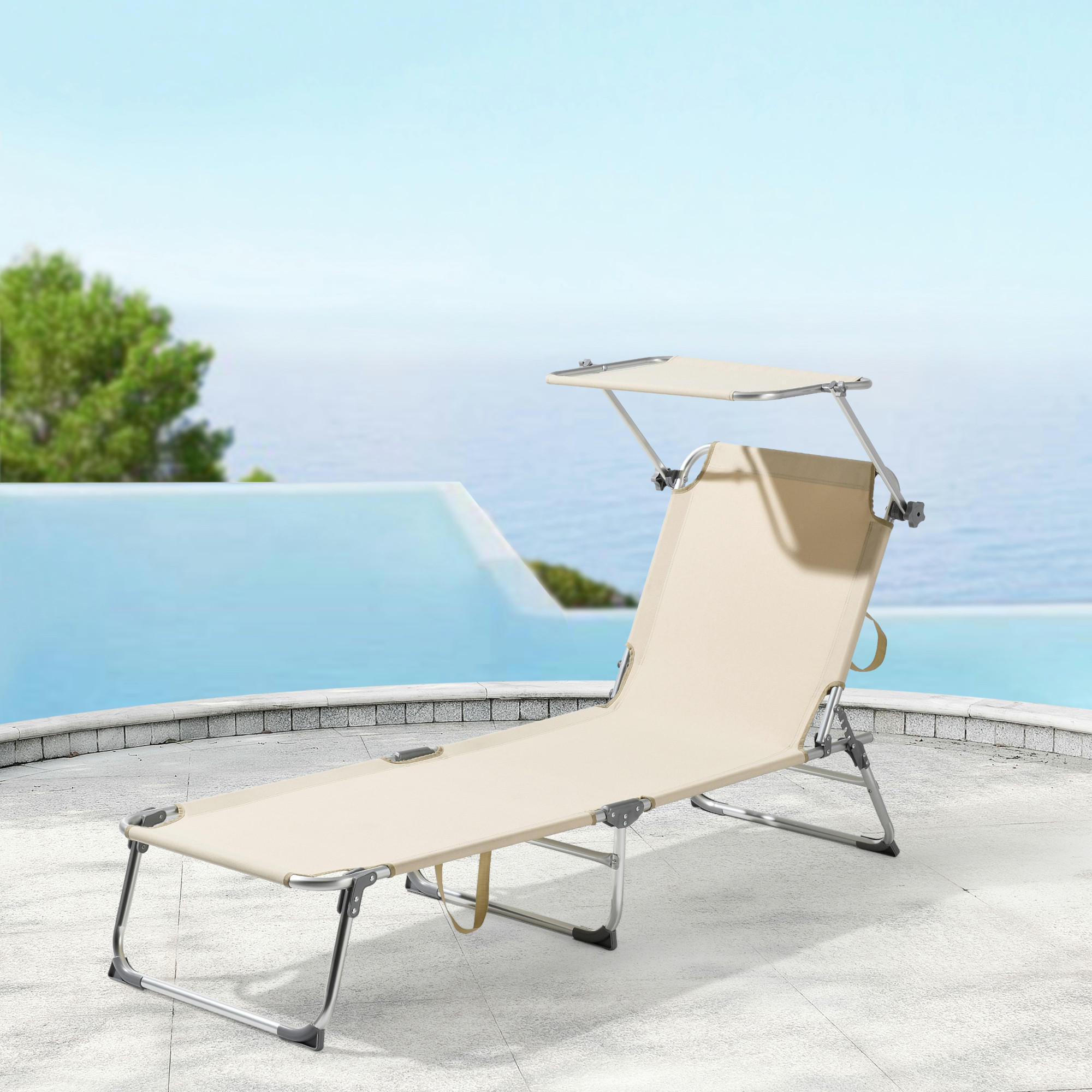 SONNENLIEGE Legorreta - Beige, Textil/Metall (189/28/57cm) - [en.casa]