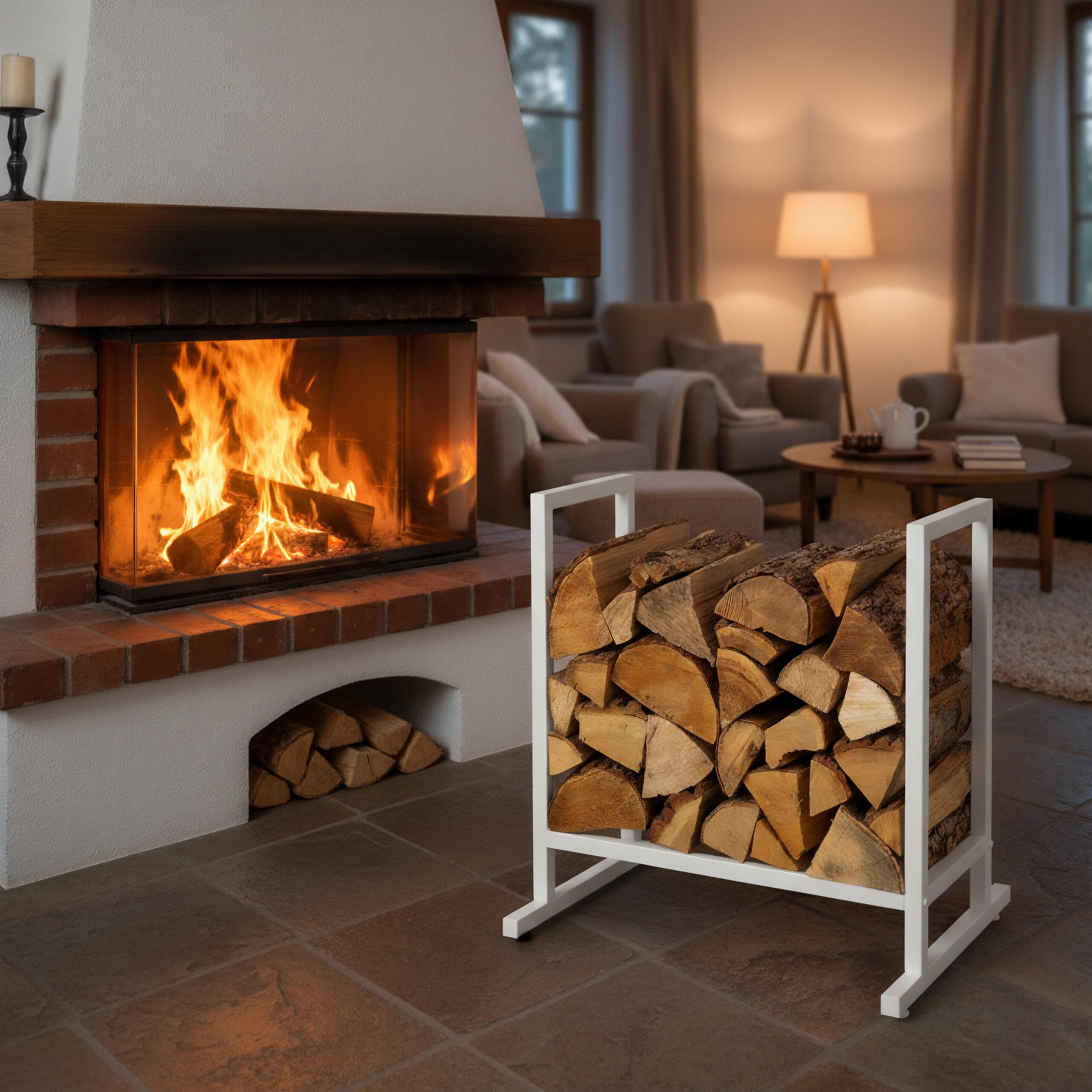 KAMINHOLZREGAL - Weiß, Metall (60/62/49cm) - Relaxdays