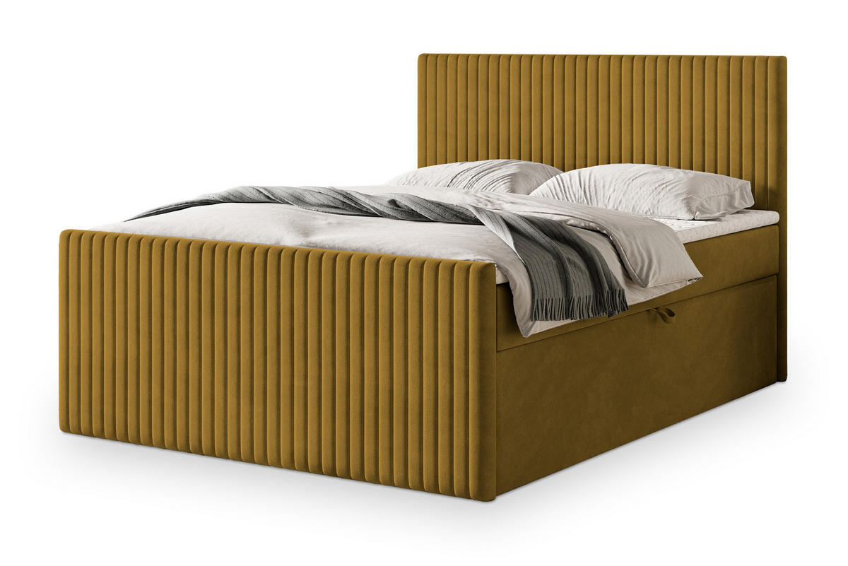 POSTEL BOXSPRING TERVAN 160x200 cm, s matrací a úložným prostorem, žlutá - žlutá, kompozitní dřevo/textil (160/200cm) - MASSENO