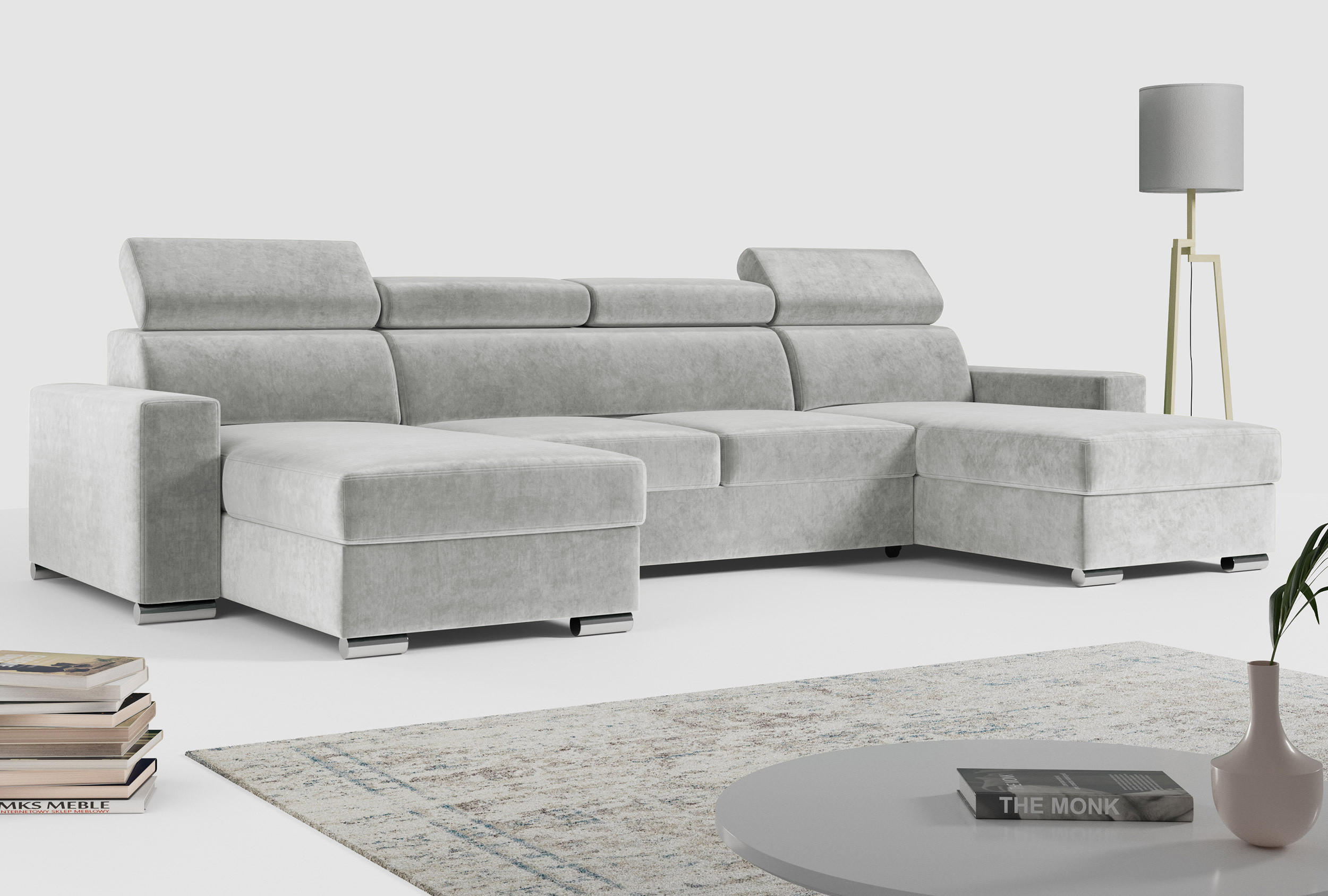 WOHNLANDSCHAFT FOX U Grau - Velvet - Silberfarben/Grau, Kunststoff/Textil (306/98/168cm) - MKS