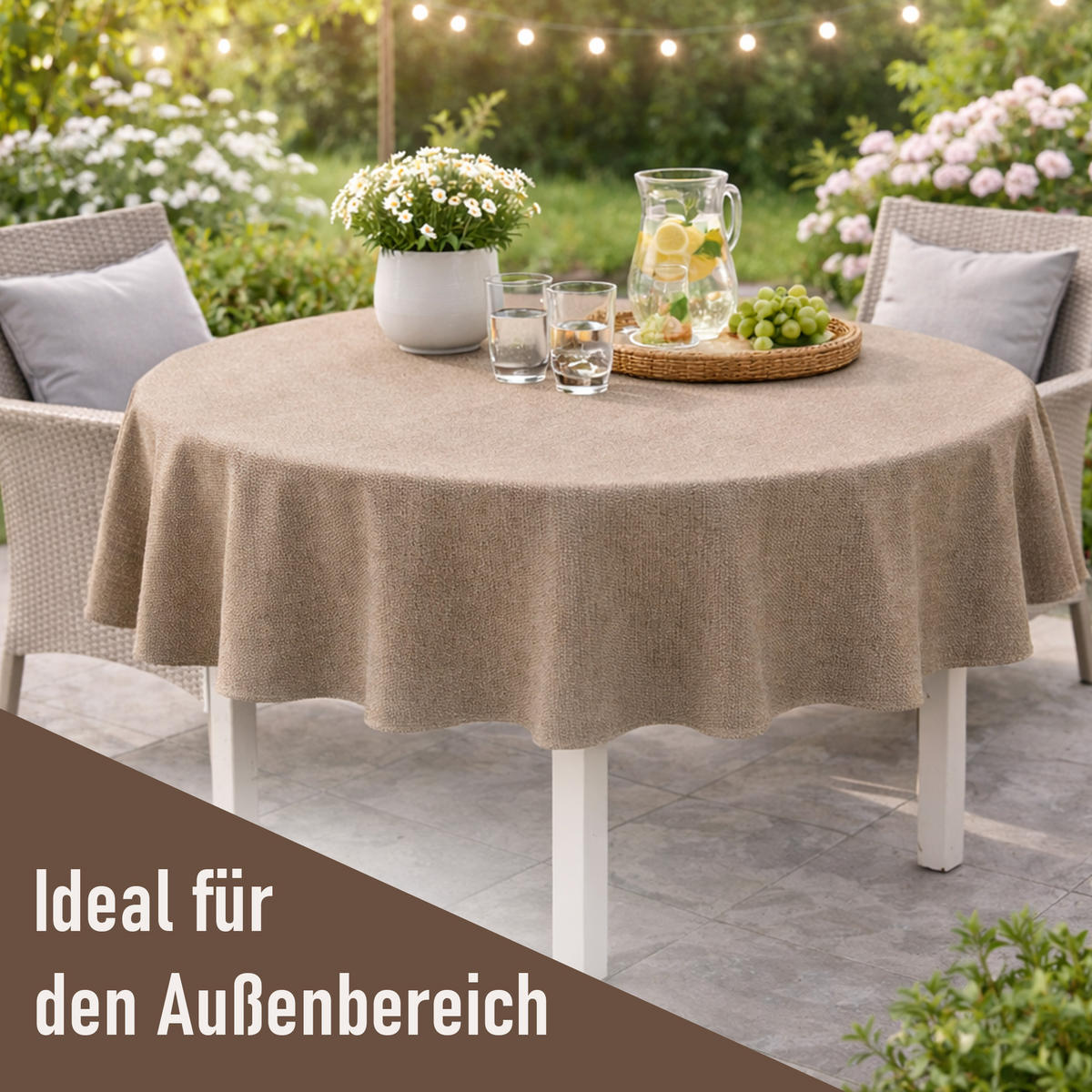 TISCHDECKE Garten Weichschaum Ø140cm - Taupe - Taupe, Kunststoff (140/140cm) - Bestlivings