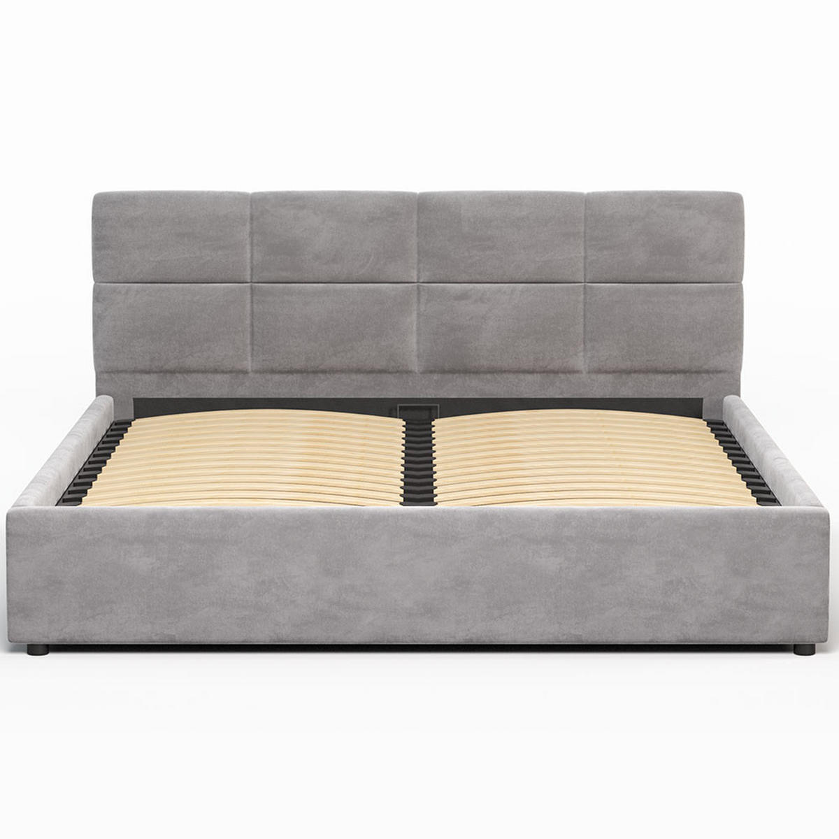 POLSTERBETT 160×200 mit Bettkasten und Lattenrost Mika HLR-22 Grau Velours - Grau, Holz (160/200cm) - Jana