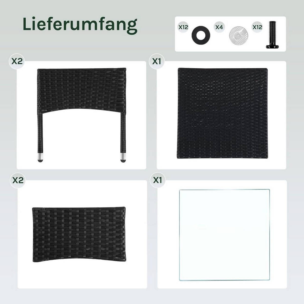 GARTENTISCH mit Glasplatte, klein, Schwarz - Schwarz, Glas/Kunststoff (50/50/45cm) - Woltu