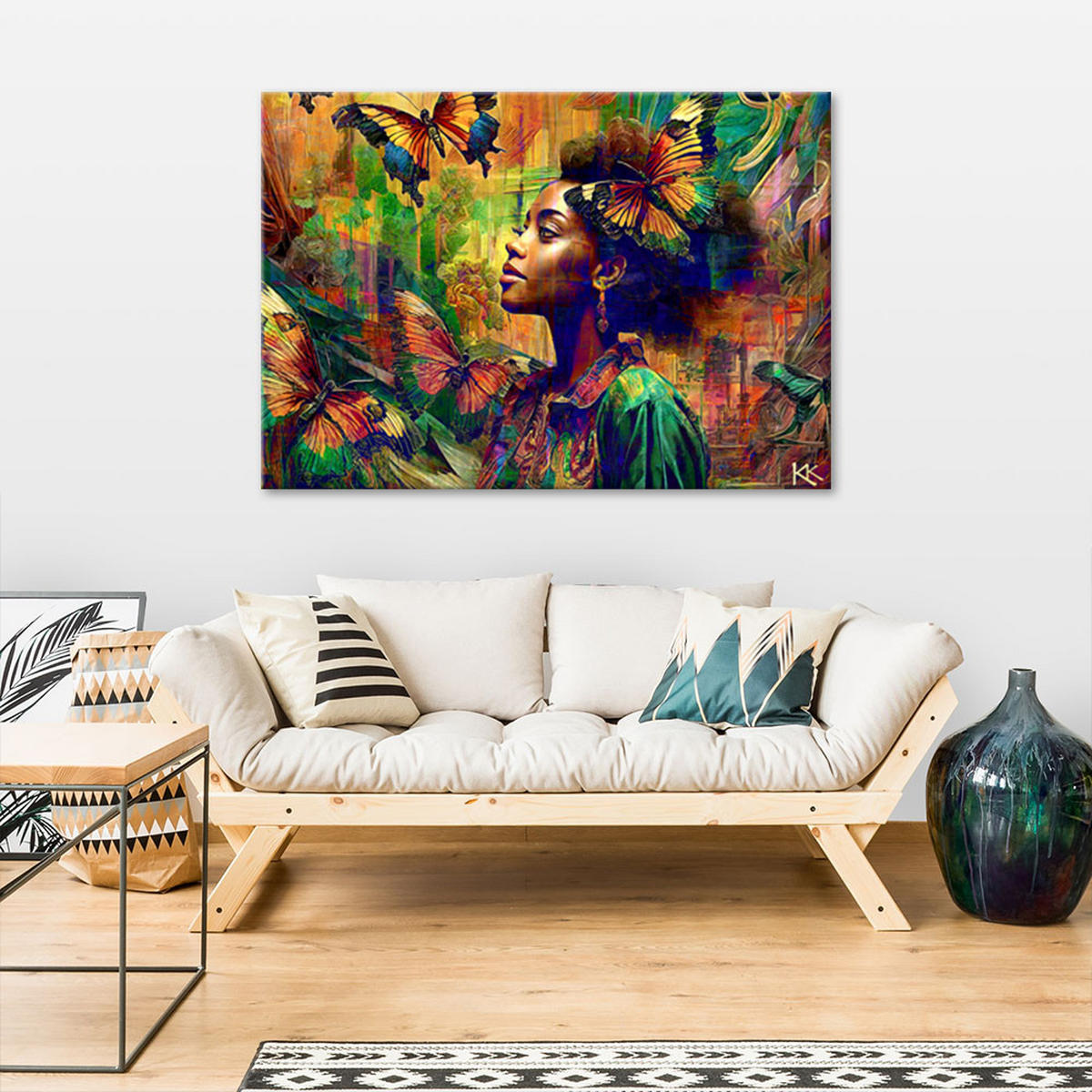 LEINWANDBILD Frau Schmetterlinge Abstraktion - Lila, Textil (100/70cm) - Feeby