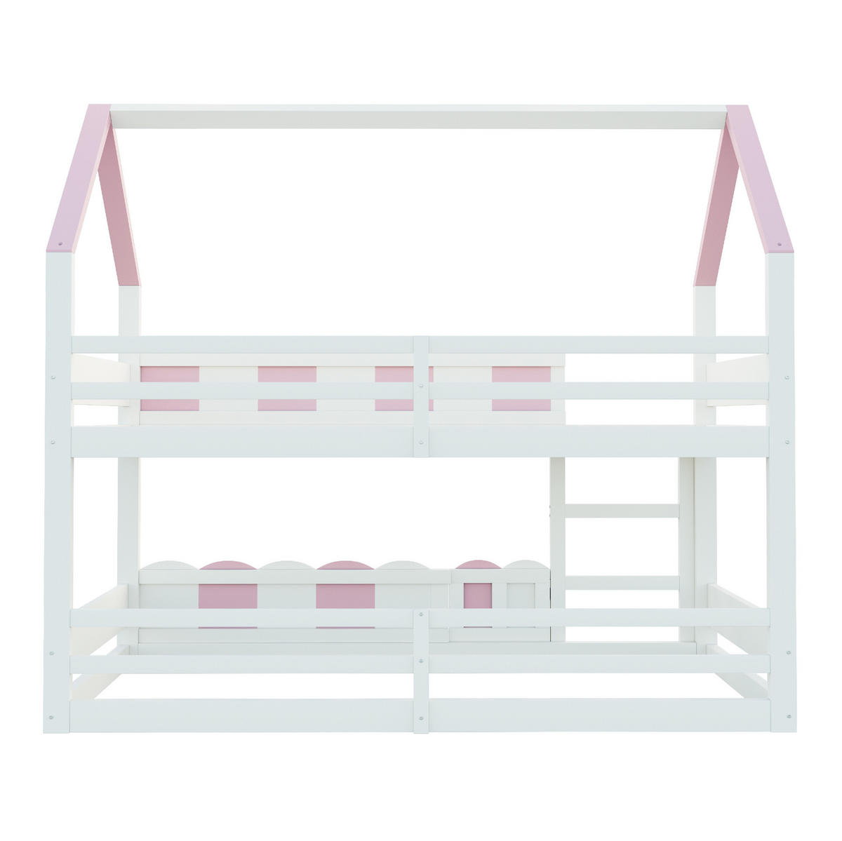 ETAGENBETT aus Holz 90x200 cm Rosa/Weiß mit Hausdesign, Sicherheitsgeländern und Klapptür - Pink, Holz (90/200cm) - Modfu