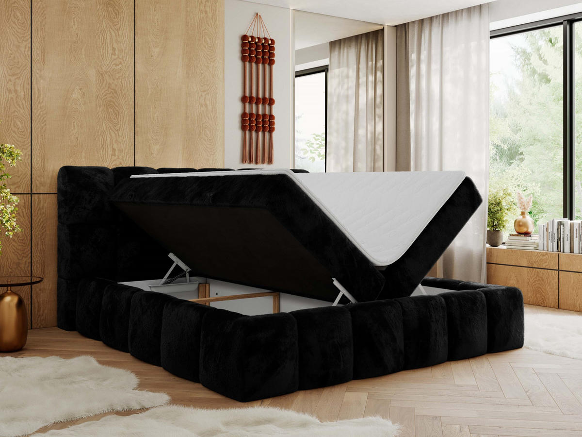 BOXBETT NIRA 200/200 - Schwarz Plüsch - H4 - Schwarz, Holz/Textil (200/200cm) - MKS
