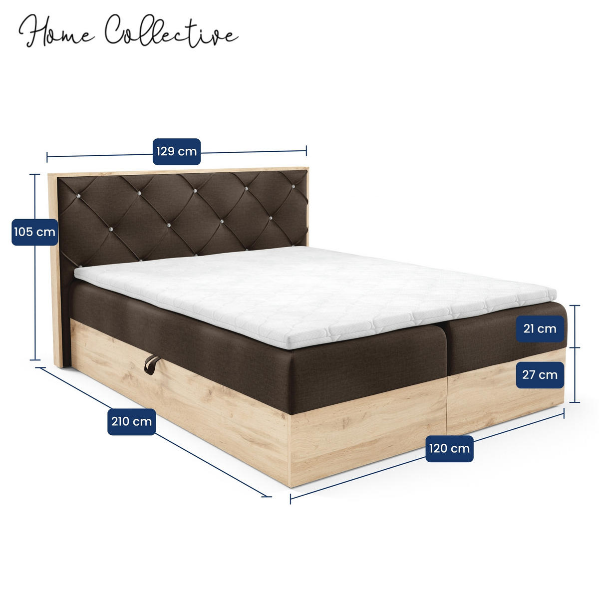 BOXBETT Holzoptik Sonoma Eiche mit Topper 120x200 cm Dunkelbraun - Dunkelbraun, Textil (120/200cm) - Home Collective