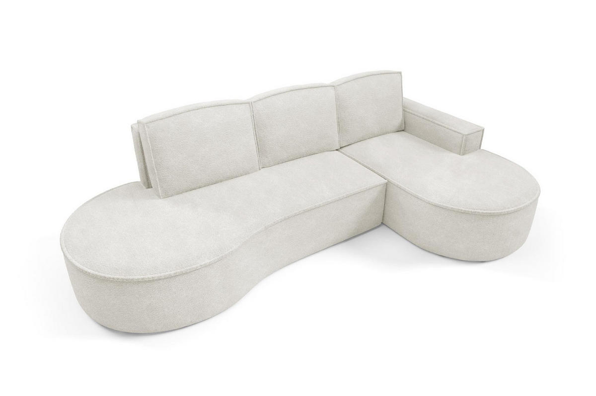 ECKSOFA Flow Weiß, mit Schlaffunktion und Kissen in Abriamo Stoff, rechte seite - Weiß, Holzwerkstoff/Textil (277/157cm) - Bettso