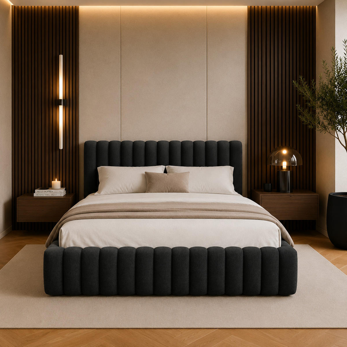 POLSTERBETT BLIVIO 180x200 cm,mit Bettkasten,Lattenrost,Doppelbett,Boxspringbett-Optik-Schwarz - Schwarz, Holz (180/200cm) - Furnistar