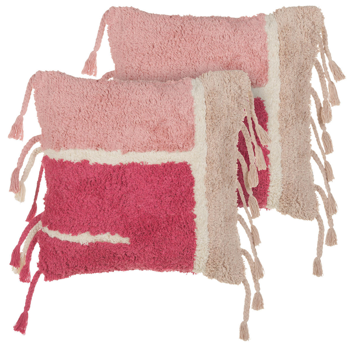 DEKOKISSEN 2er-Set Rosa 45/45 cm Bistorta - Pink/Weiß, Textil (45/45cm) - Beliani