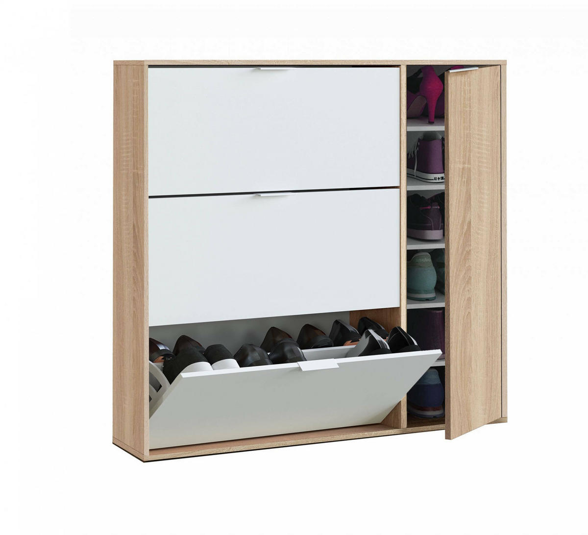 SCHUHSCHRANK Eiche, Weiß 22/106/115 cm - Wildeiche/Weiß, Holzwerkstoff (106/115/22cm) - DMORA