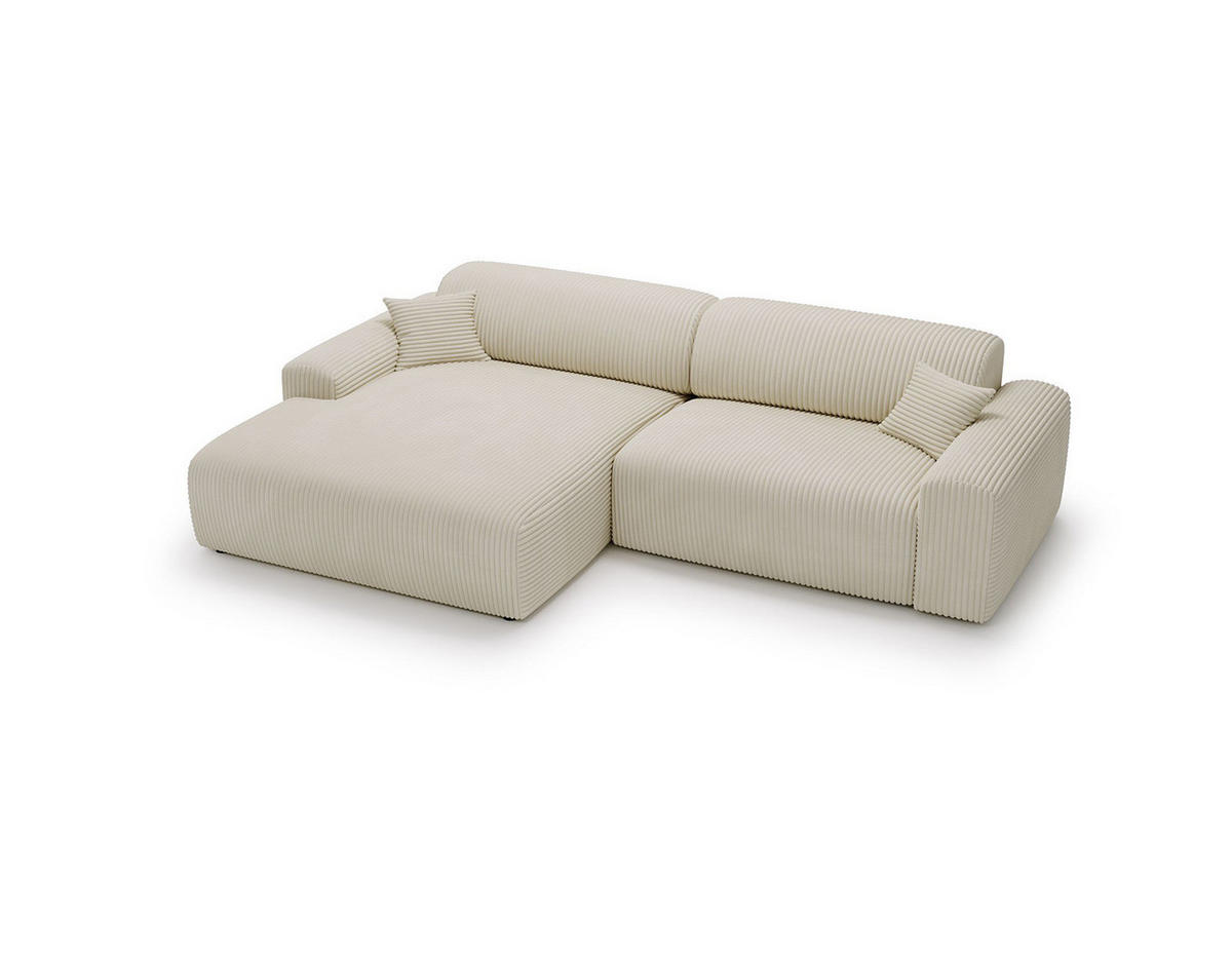 ECKSOFA mit Longchair - Cord - Beige/Schwarz, Kunststoff/Textil (284/178cm) - home24