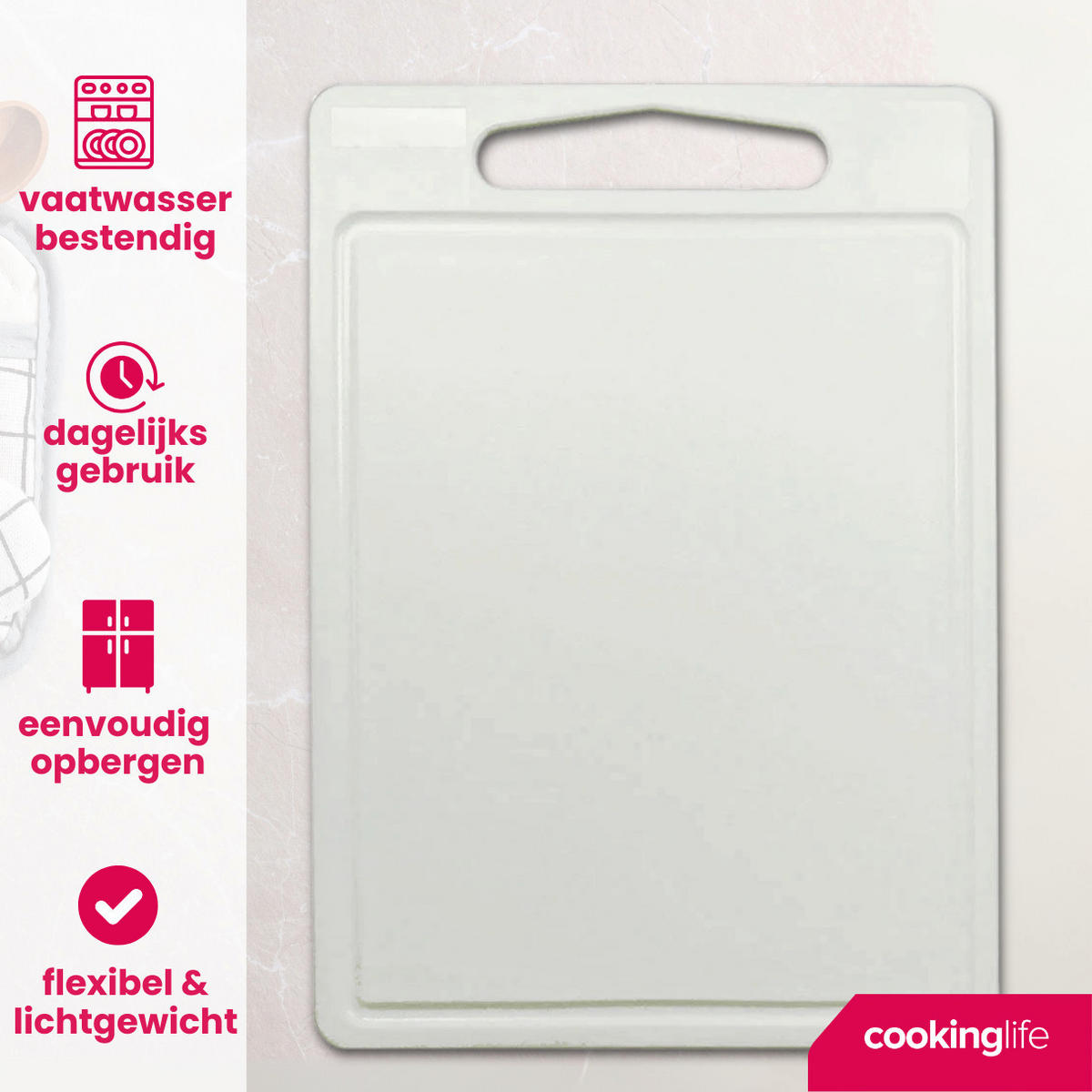 SCHNEIDEBRETT mit Saftgrube 35 x 25 x 0,85 cm - Weiß - Weiß, Kunststoff (25/35cm) - Cookinglife