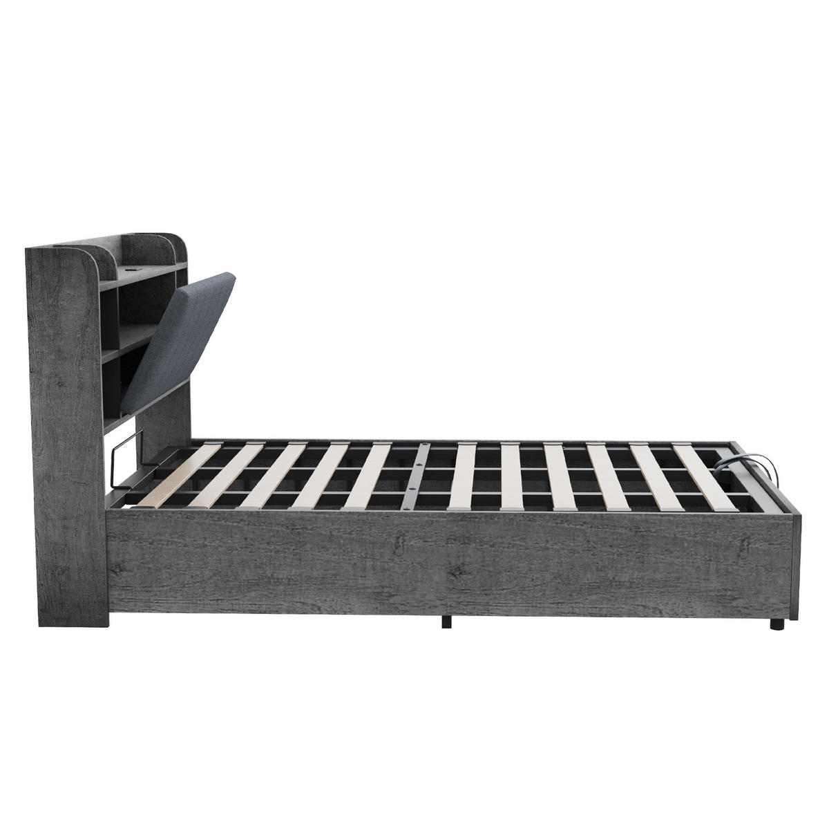 POSTEĽ 180/200 cm sivá z MDF s hydraulickým úložným priestorom a čelom s USB a USB-C - sivá, kompozitné drevo (180/200cm) - OKWISH
