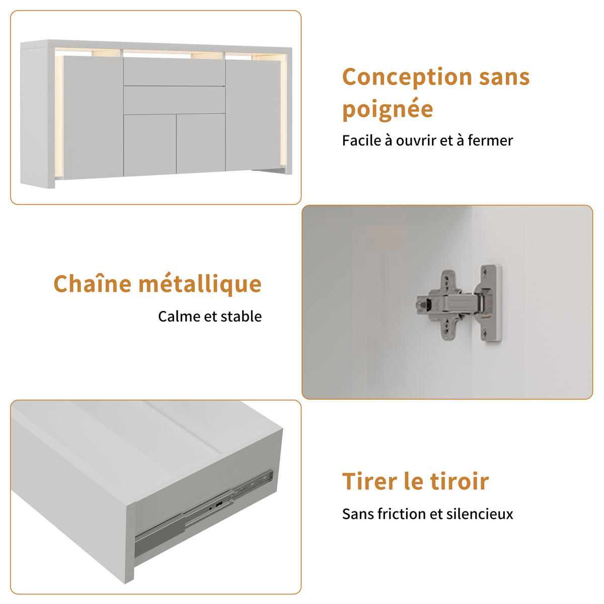 SIDEBOARD 160x35x75 cm 2 Schubladen 4 Türen LED weiß - Weiß, Holz (160/75/35cm) - LEBENLANG
