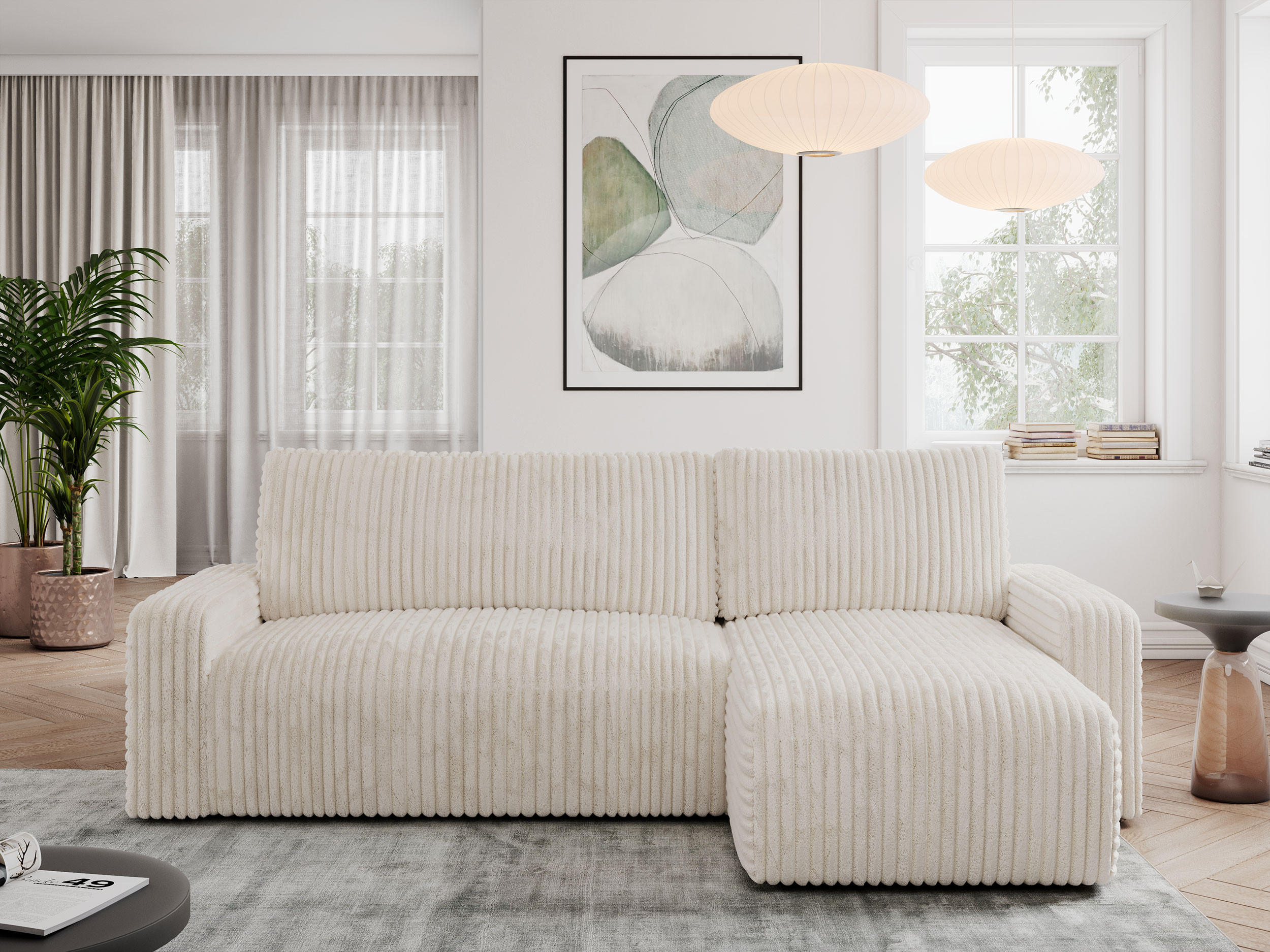 ECKSOFA ARGOS Beige Cord - Beige/Schwarz, Kunststoff/Textil (245/150cm) - MKS