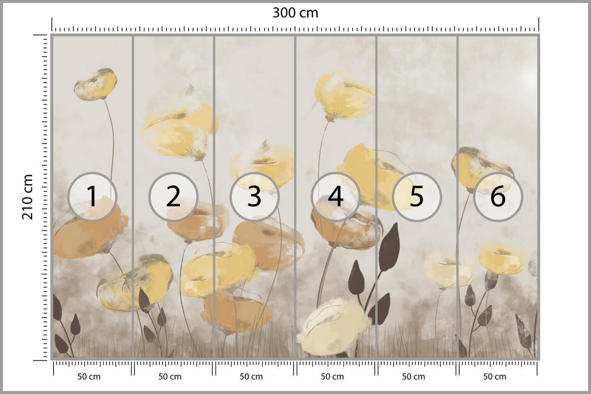 FOTOTAPETE Blumen Feldpflanzen Abstraktion 300x210 - Gelb/Beige, Papier (300/210cm) - Muralo