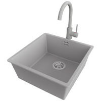UNTERBAUSPÜLE GRANIT London, 2-er set Grau 46/47 cm 1 Becken + Küchenarmatur 32/20 cm + Ablauf-Set ab 50er Unterschrank - Chromfarben/Grau, Kunststoff (46/20/47cm) - Primagran