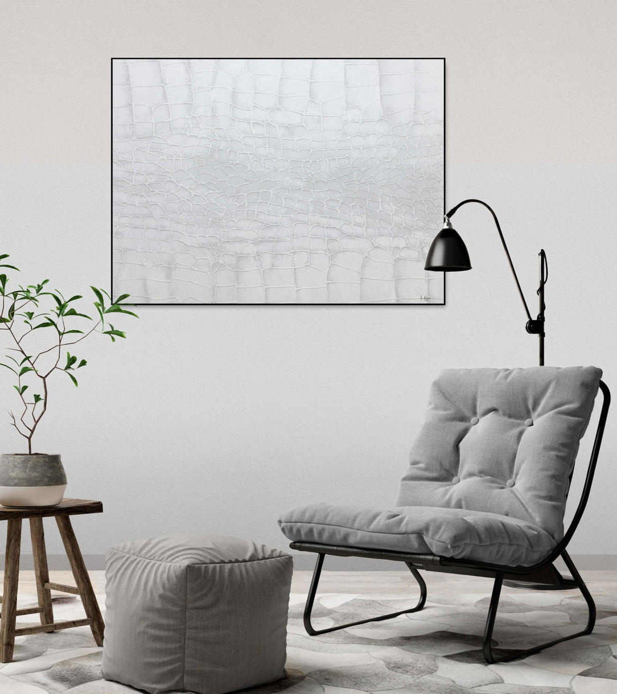 ACRYLBILD HANDGEMALT 100/75 cm - Weiß, Holz/Textil (1.7/75cm) - KUNSTLOFT