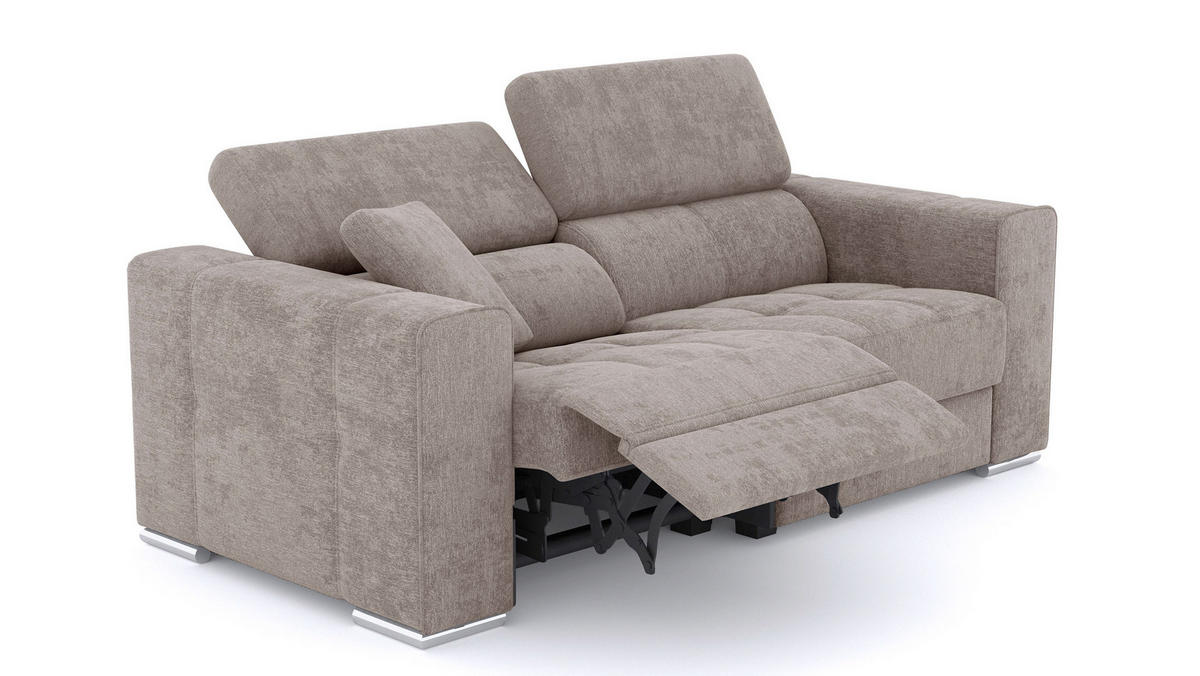 SOFA QUARTZ 3-Sitzer mit 1 Relaxfunktion, beige - Beige/Silberfarben, Holzwerkstoff/Textil (204/80/102cm) - Courtois Laville