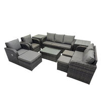 GARTENMÖBELSET mit Couchtisch Polyrattan 10-Sitzer - Dunkelgrau/Grau, Glas/Kunststoff - Fimous