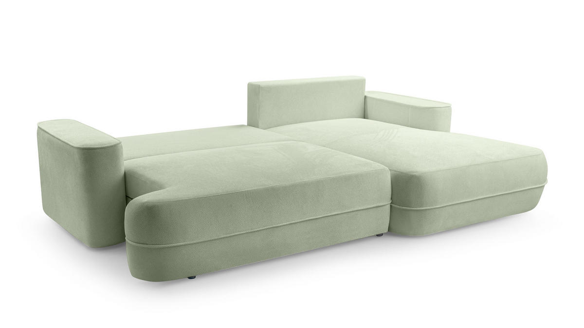 ECKCOUCH L Form Peoni Salbeigrün 267/168/87 cm mit Schlaffunktion R - Pastellgrün/Schwarz, Kunststoff/Textil (267/168cm) - AX Living