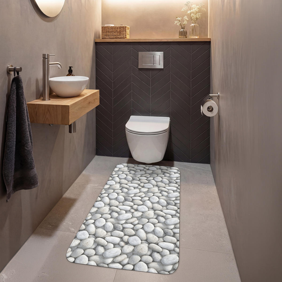 WC PŘEDLOŽKA Kameny - šedé - oválné 60x120 cm - světle šedá, textil/plast (60/1cm) - OnlyWow