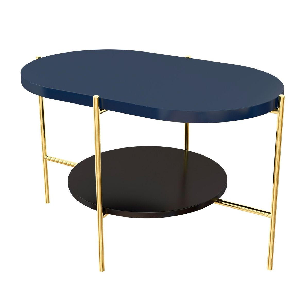 COUCHTISCH Arena, Marineblau, Gold, Oval - Goldfarben/Schwarz, Holzwerkstoff/Metall (50/80/50cm) - Dancan