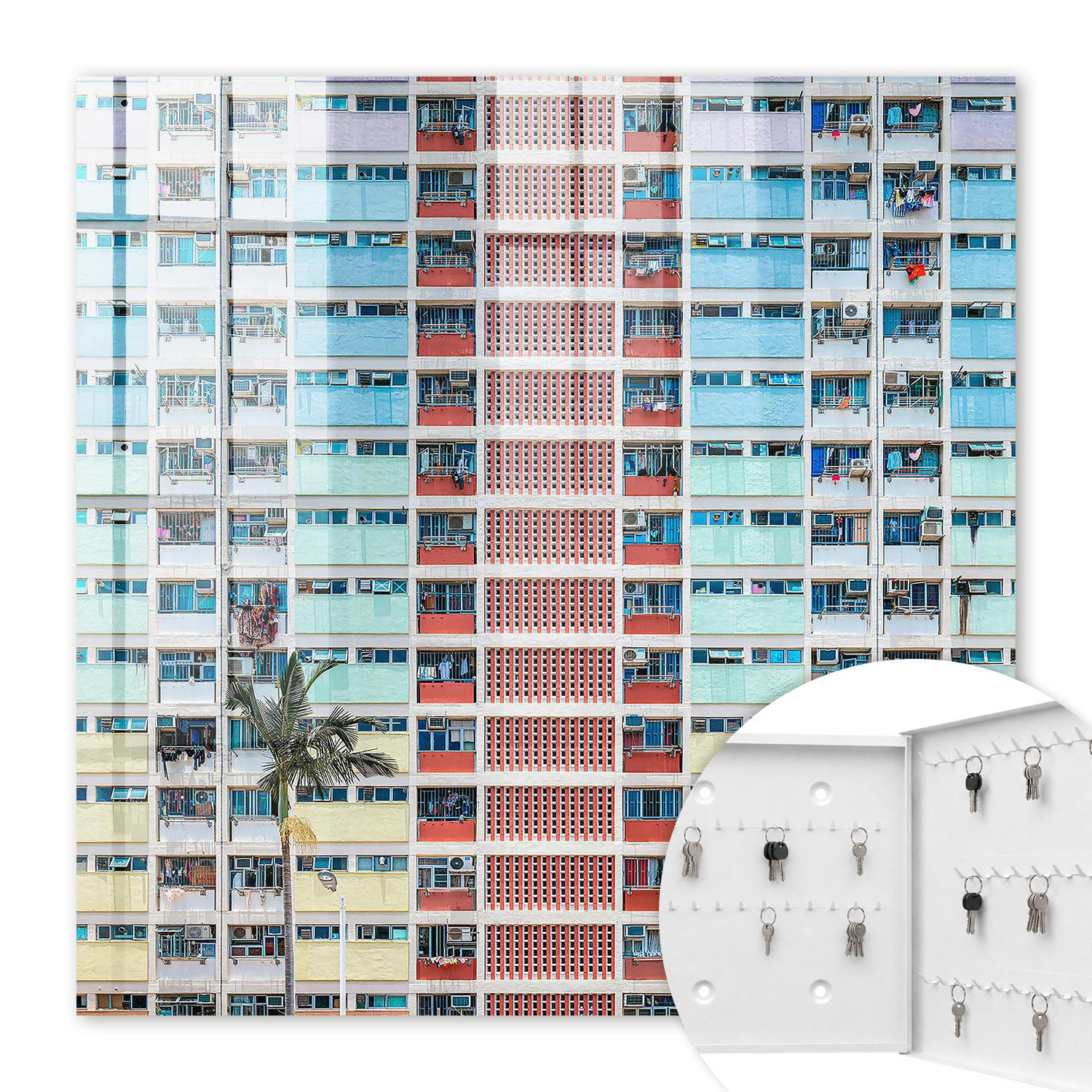 SCHLÜSSELBOX Weiß 30x30 cm – Türöffnung nach rechts - Farbenfrohe Architektur - Rot, Metall (30/30/5cm) - TULUP