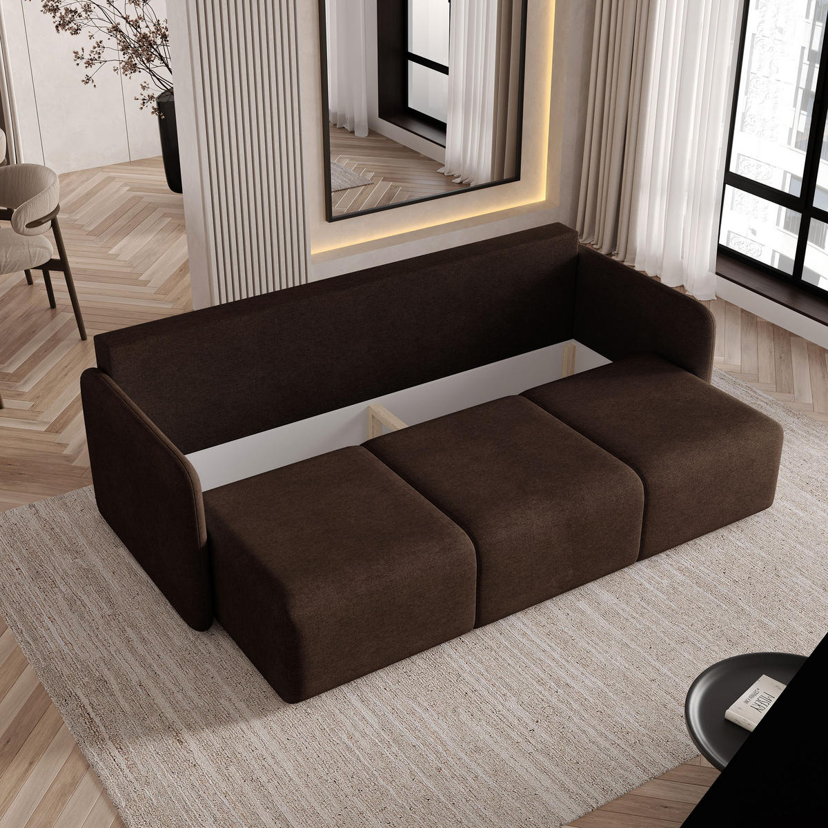 BETTSOFA SUVI III NV Braun Geflochtener Stoff mit Schlaffunktion - Braun, Textil (90/85/220cm) - MASSENO