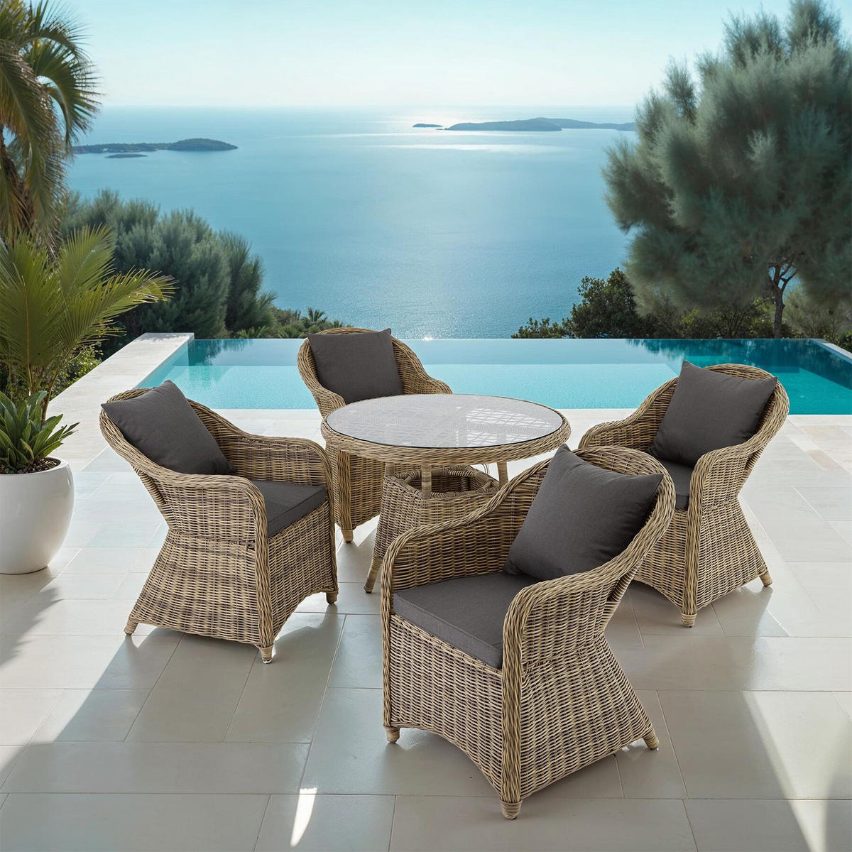 RATTAN SITZGRUPPE Zürich,Stühle vormontiert,natur - Naturfarben, Kunststoff - tectake