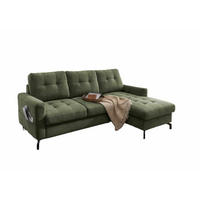 ECKSOFA mit Schlaffunktion und Bettkasten, Luxus-Mikrofaser - Dunkelgrün/Schwarz, Textil/Metall (150/230cm) - myHomelando