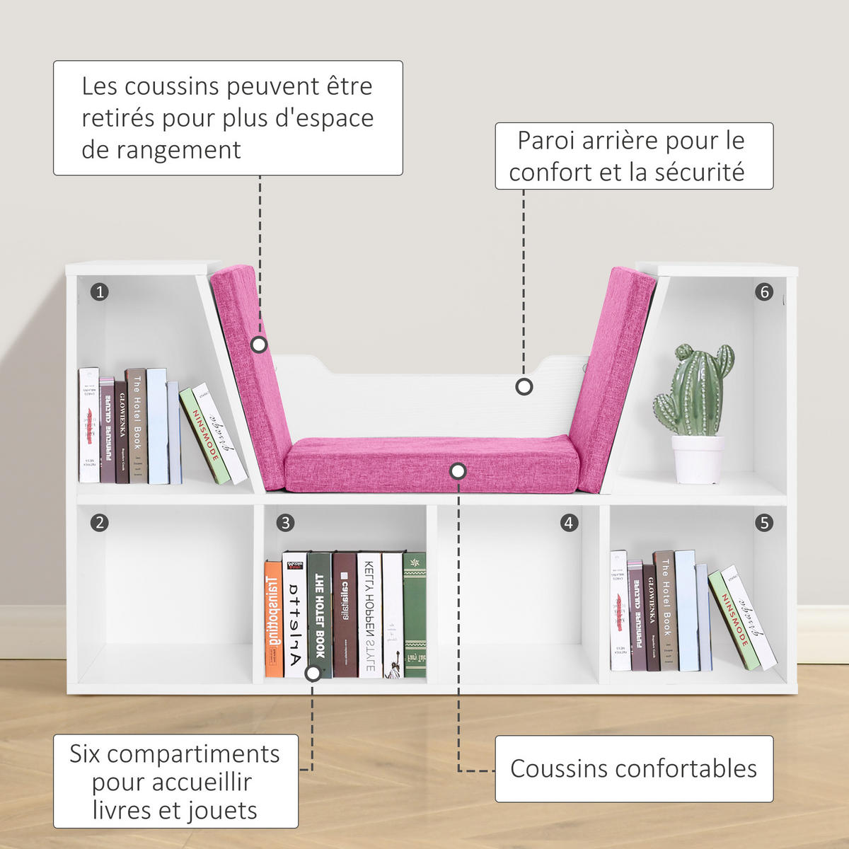 KINDERREGA DE-15470 102/30/61 cm, 6 Fächer Rosa - Pink, Holzwerkstoff (102/61/30cm) - ComfortXL