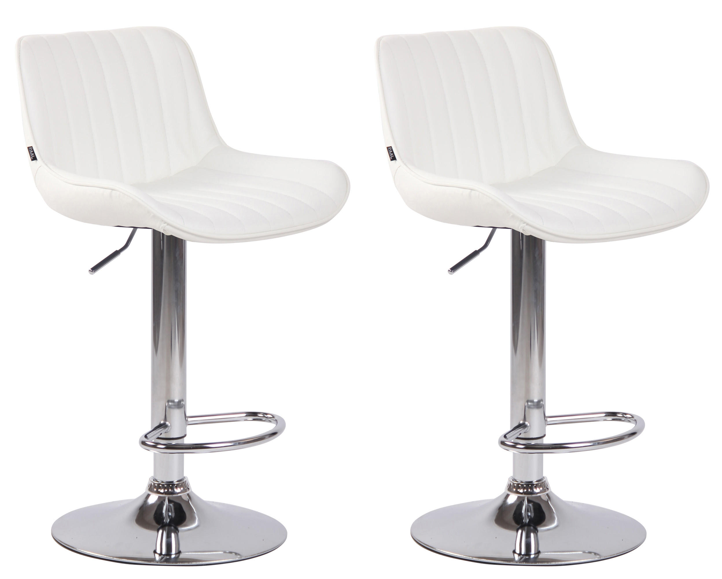 BARHOCKER 2er Set Lederlook weiß - Chromfarben/Walnussfarben, Textil/Metall (50/86/50cm) - CLP