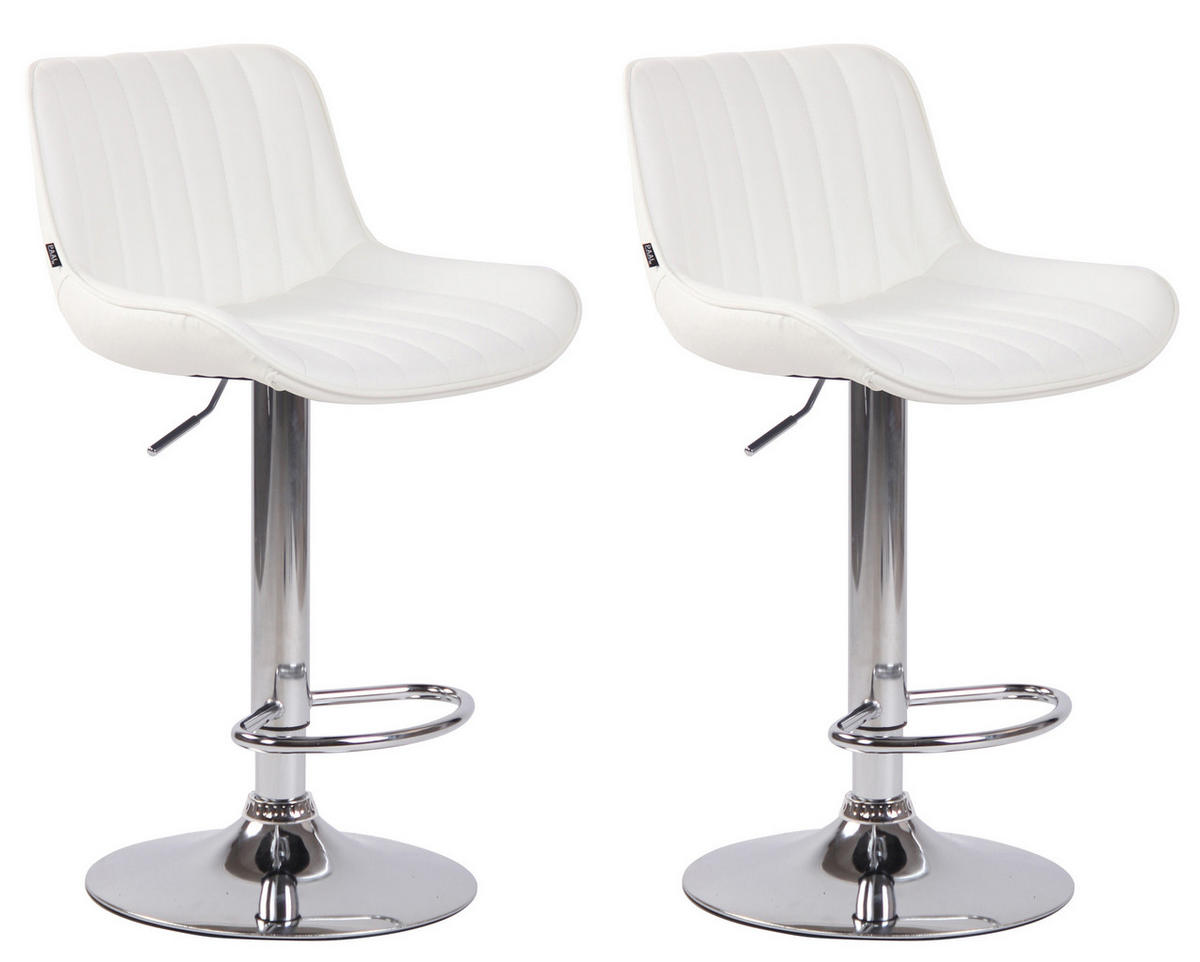 BARHOCKER 2er Set Lederlook weiß - Chromfarben/Walnussfarben, Textil/Metall (50/86/50cm) - CLP
