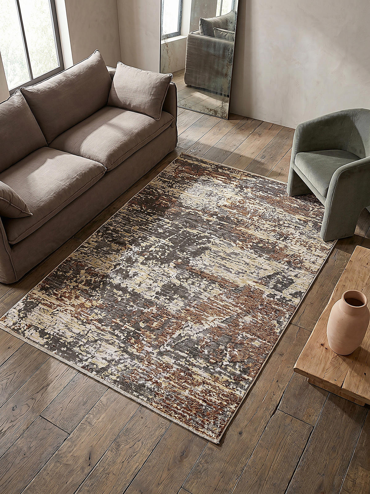 TEPPICH Kurzflor Modern Abstrakte Motive, Wohnzimmer Erdtöne Rechteckig 160x230 - Braun, Textil (160/230cm) - KADIMA DESIGN